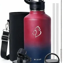 Buzio Trio Series Water Bottle with 3 Lids and Sleev 1.9L - Ruby Red Navy